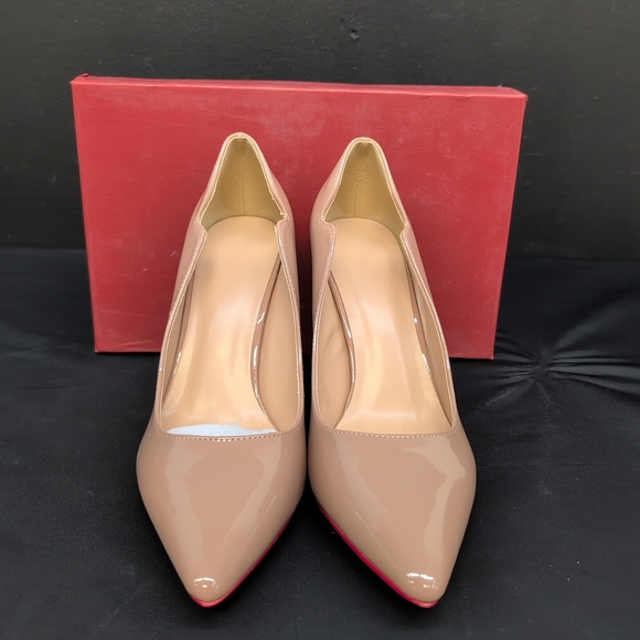 Women's Sexy V Cut Pointed Toe Leather Stiletto High Heels Pump 8 Nude - Picture 4 of 12